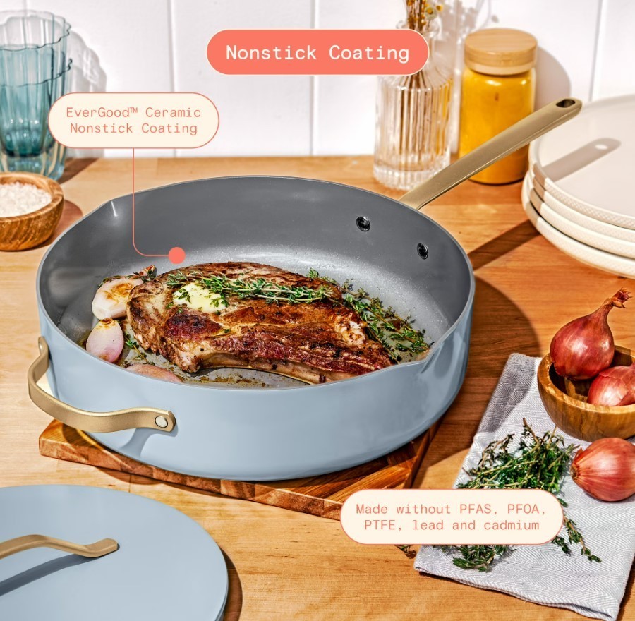 Beautiful 5.5 Quart Ceramic Non-Stick Sauté Pan with Strainer Lid