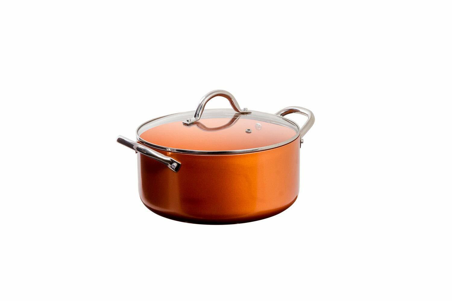 12 Piece Copper Ceramic Nonstick Cookware Set Fry Sauce Pan Casserole Fryer I…