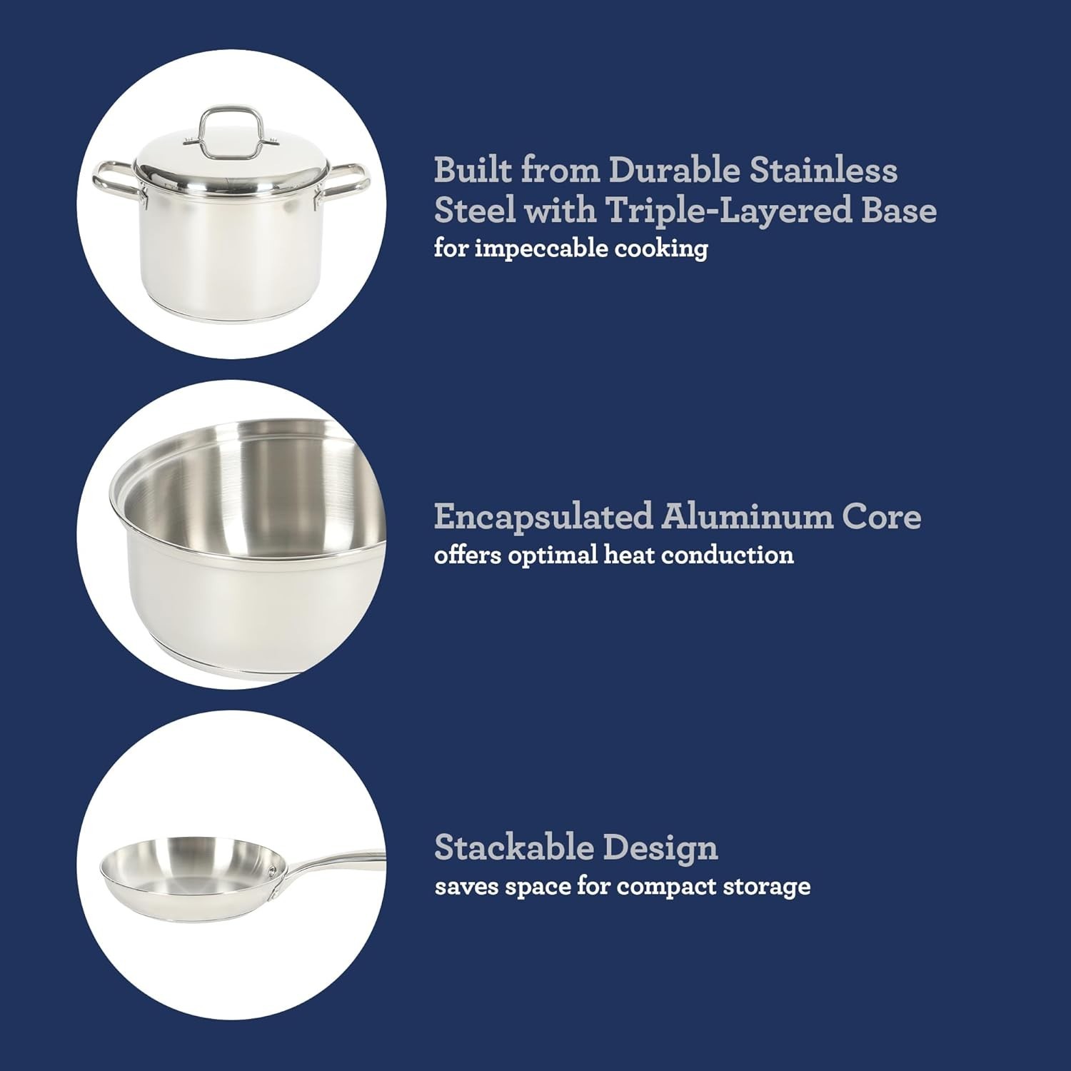 Oster Platinum Sedwick Stackable Stainless Steel Pots & Pans Cookware Set