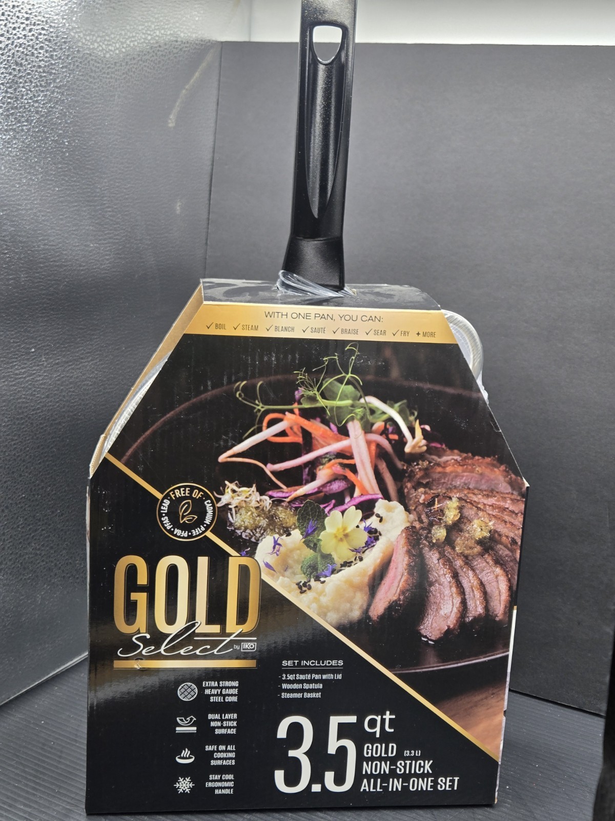 NEW Gold Select 3.5 Qt Non-Stick All in One Pan Set 10″x3″ w/Basket & Lid**68-1