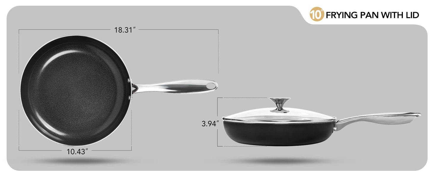 Ceramic Frying Pan – 10 Inch Frying Pan Nonstick with Lid, Non-Toxic Skillet