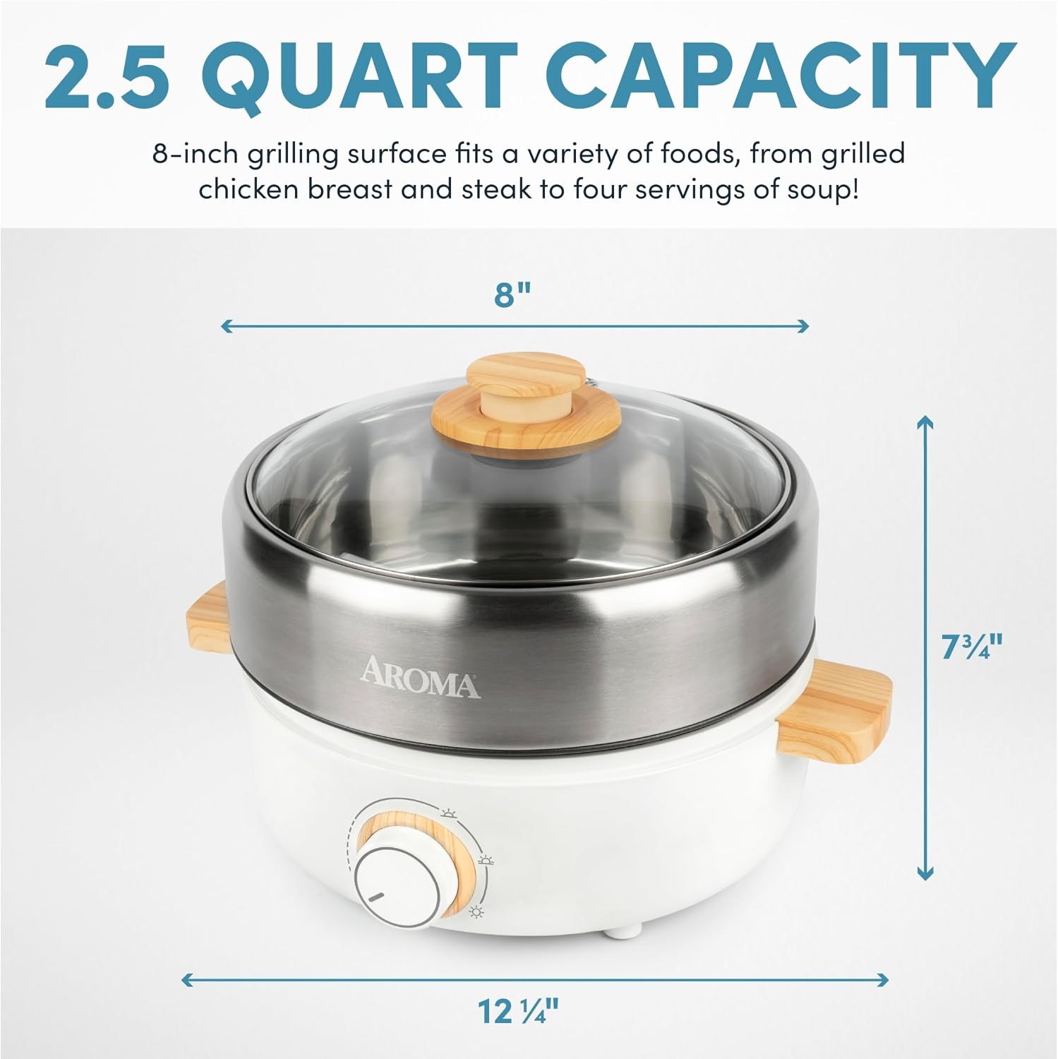 Aroma Housewares AMC-130 Whatever Pot, Indoor Grill, Cooking, Hot Pot with Glass