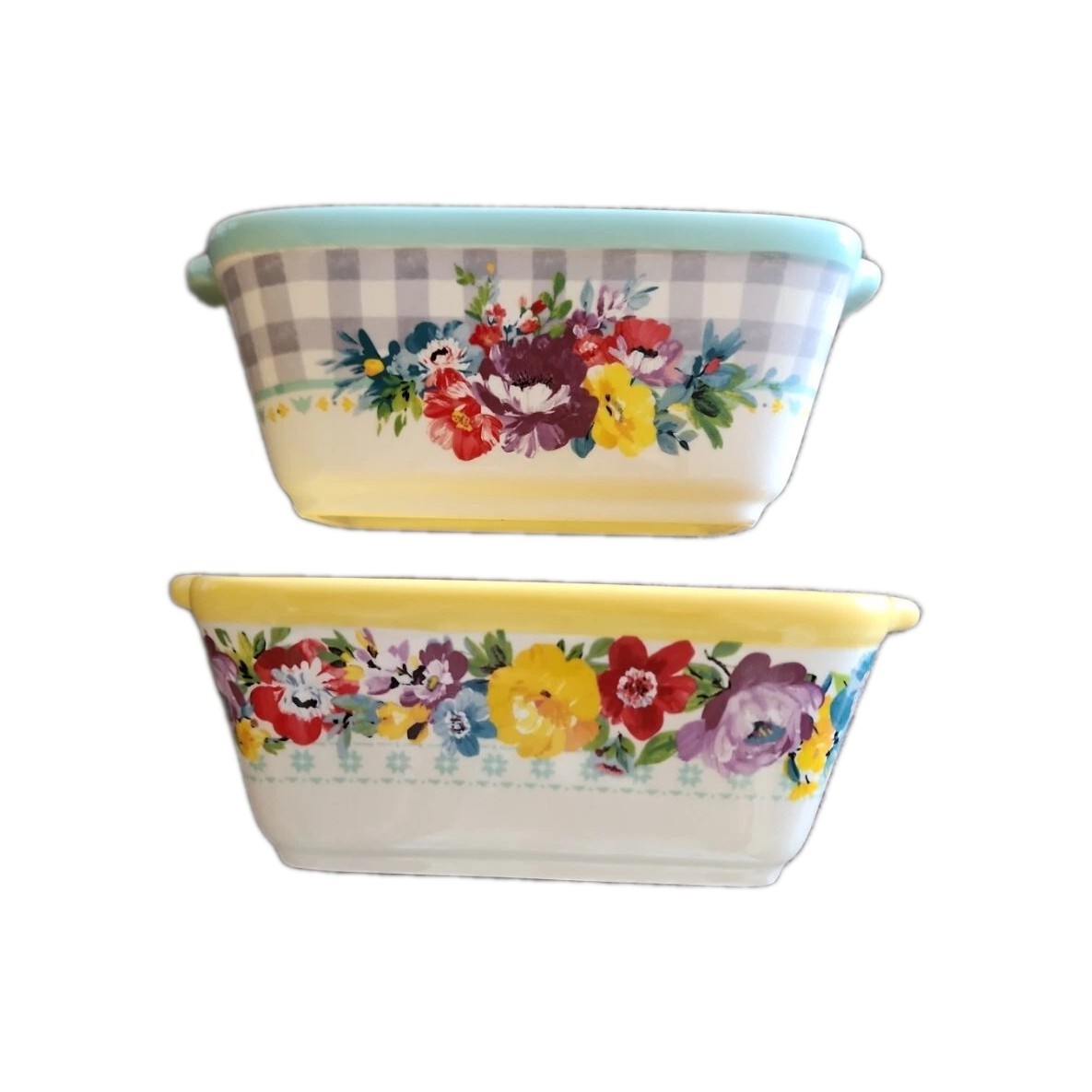Two (2) Pioneer Woman ~ Ceramic Mini Loaf Pans ~ Vintage Inspired Floral Design