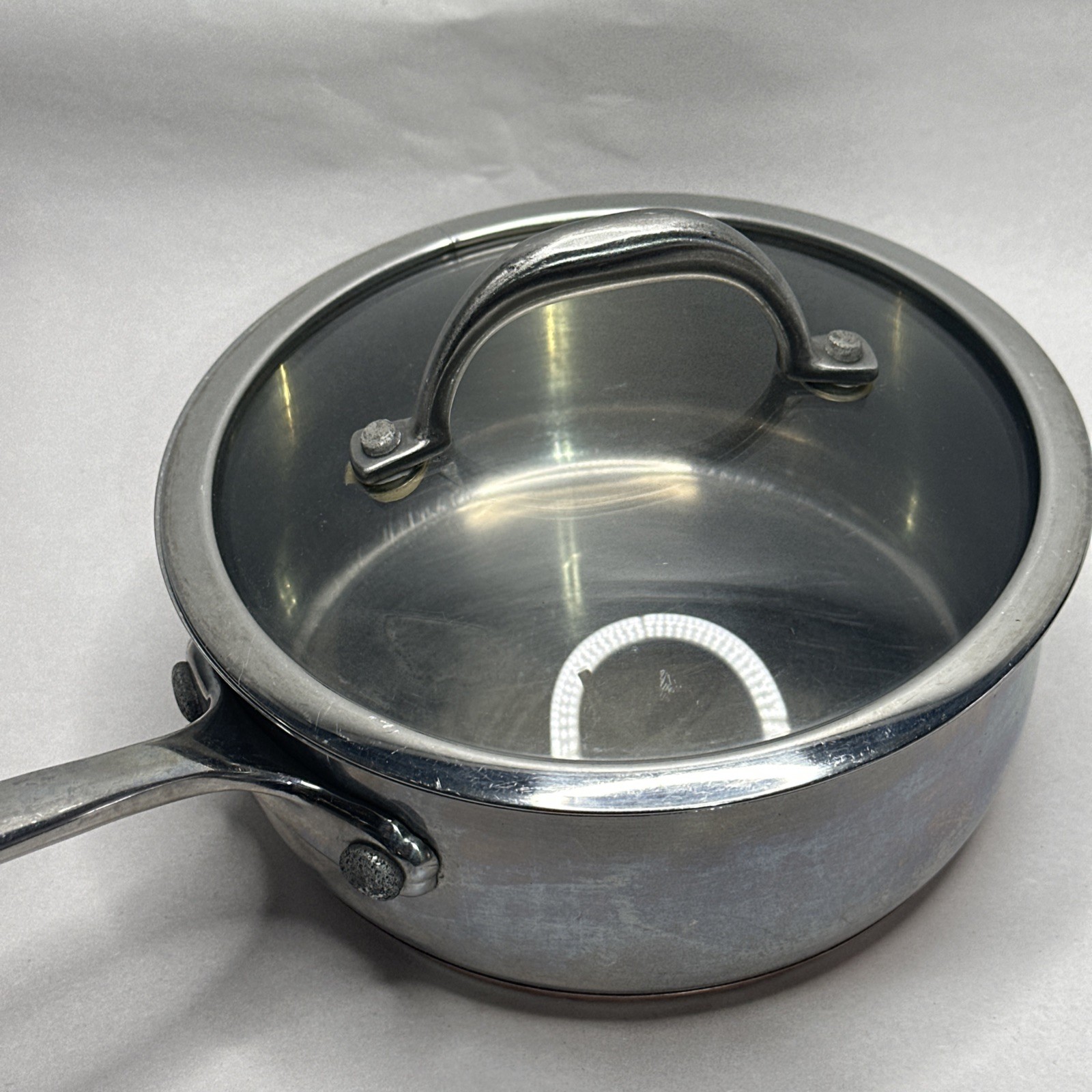 Vintage Chefmate Stainless Steel Saucepan Copper Bottom w/ Glass Lid