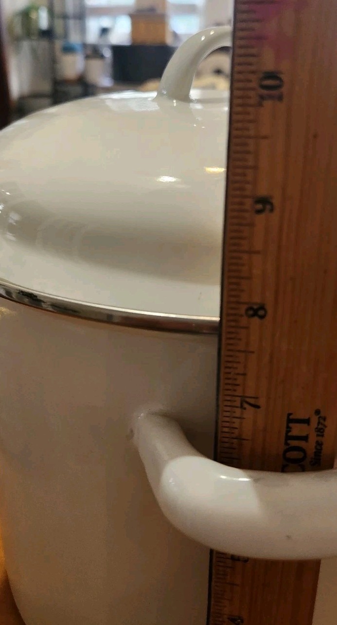White Enamelware Silver Trim Stock Pot with Handles 6 Qt 12 X8 Farmhouse