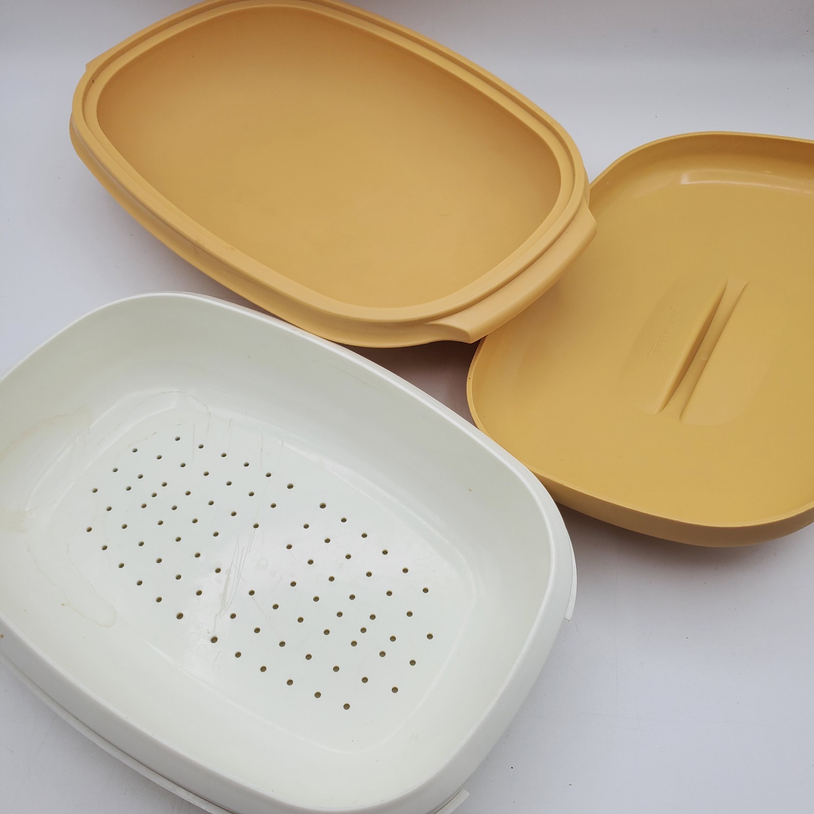 VTG Tupperware Steamer 3 Piece Harvest Gold Microwave Vegetable Microwave Cooker