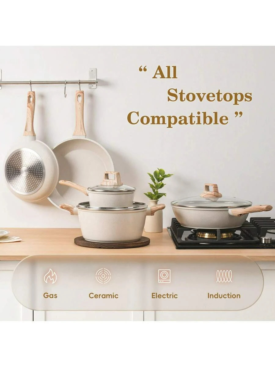 12Pc Non Stick Granite Induction Cookware Set Multiple Stovetops