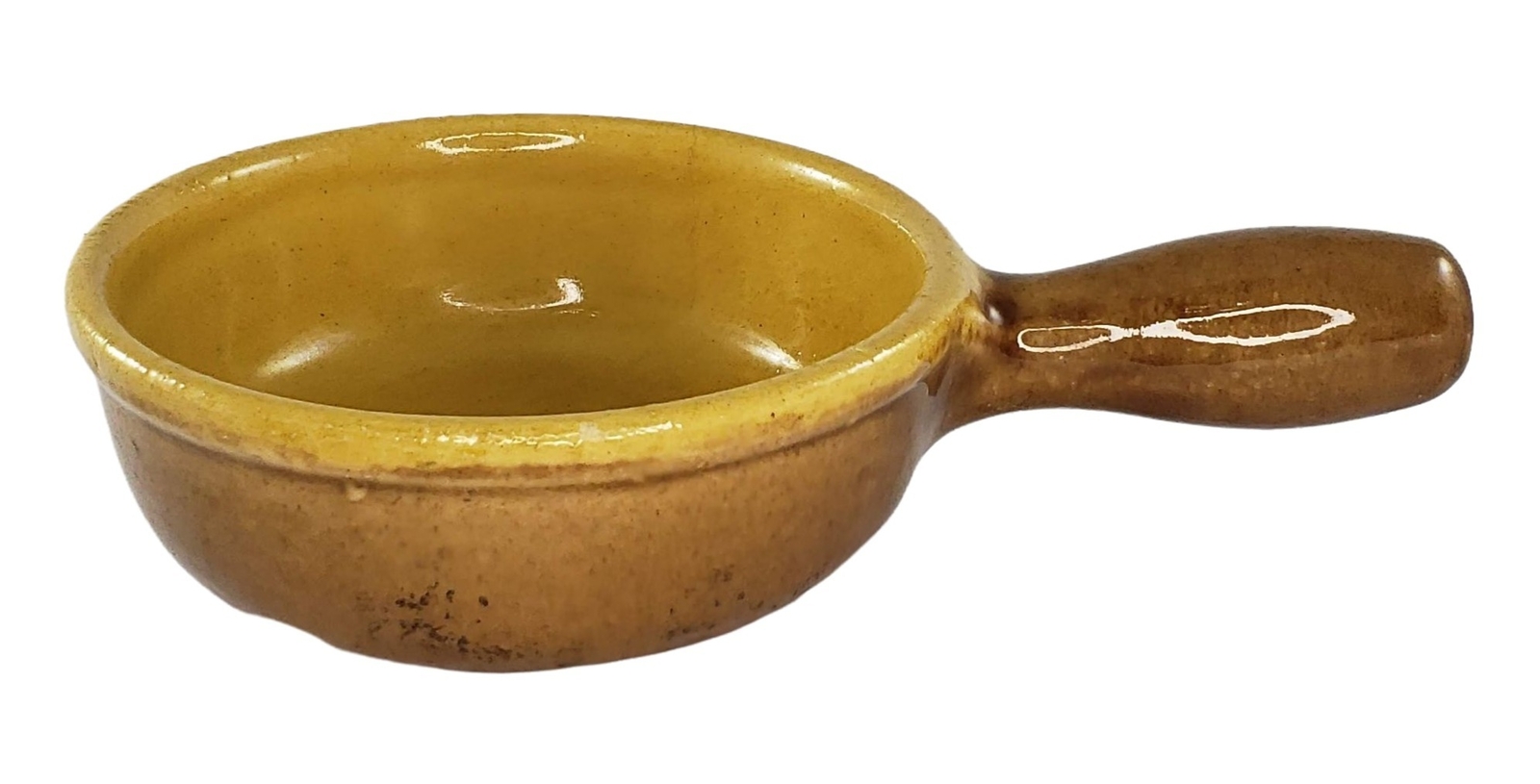 La Bourguignonne France Vintage Stoneware Fondue Pot Pan Handle Yellow