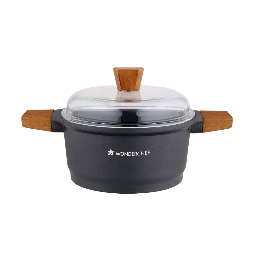 Wonderchef Die Cast Aluminum Casserole with Lid and Wooden Handle, 20cm, 24cm
