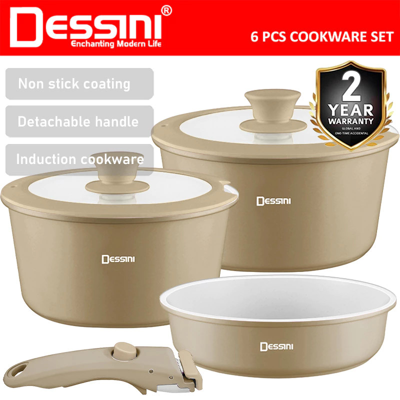 DESSINI ITALY iRMZ-6-S Non Stick Granite Cooking Pot Frying Pan Cookware 6 pcs