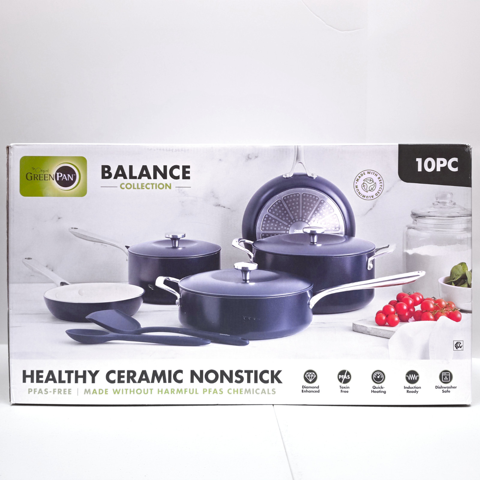 GreenPan Balance Collection Ceramic Nonstick 10 Piece Cookware Set – Oxford Blue