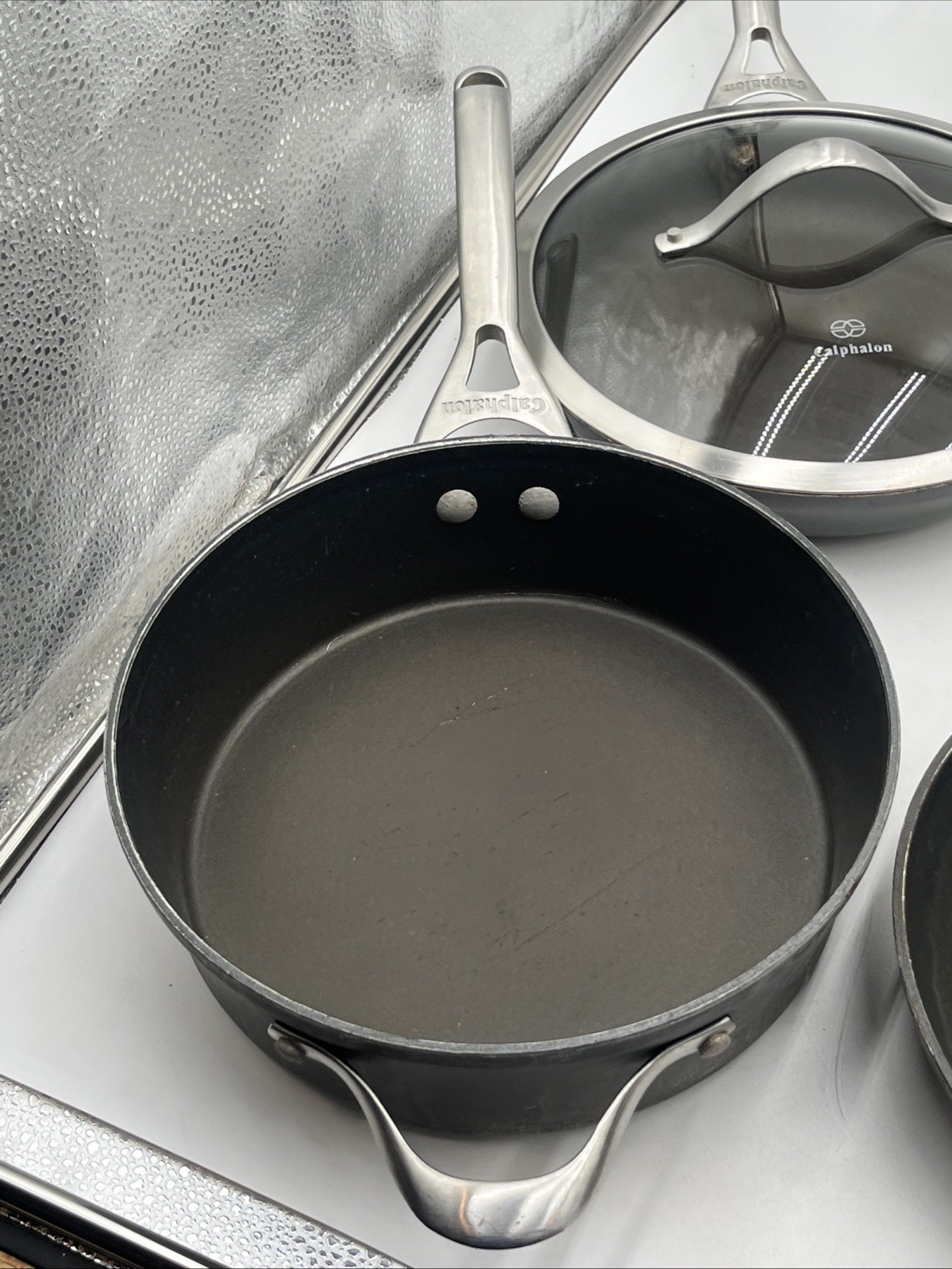 10-Piece Calphalon Hard Anodized Non-Stick Pots & Pans W/ Lids Set Used See Pics