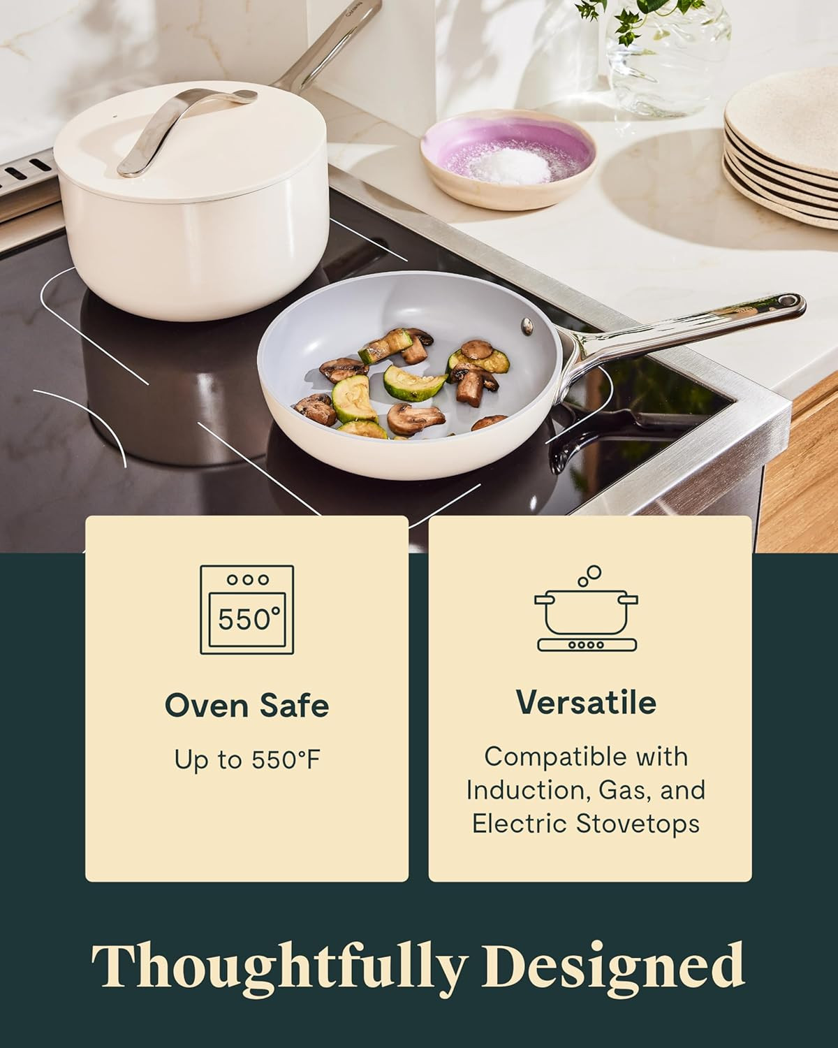 Non-Stick Mini Cookware Set – Ceramic Fry Pan & Saucepan – Oven Safe Cream