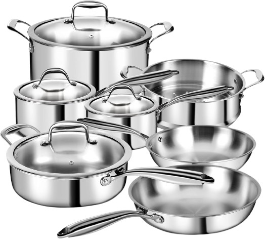 3 Ply Stainless Steel 11-Piece Cookware Set with Lids, Pots and Pans Kitchen …