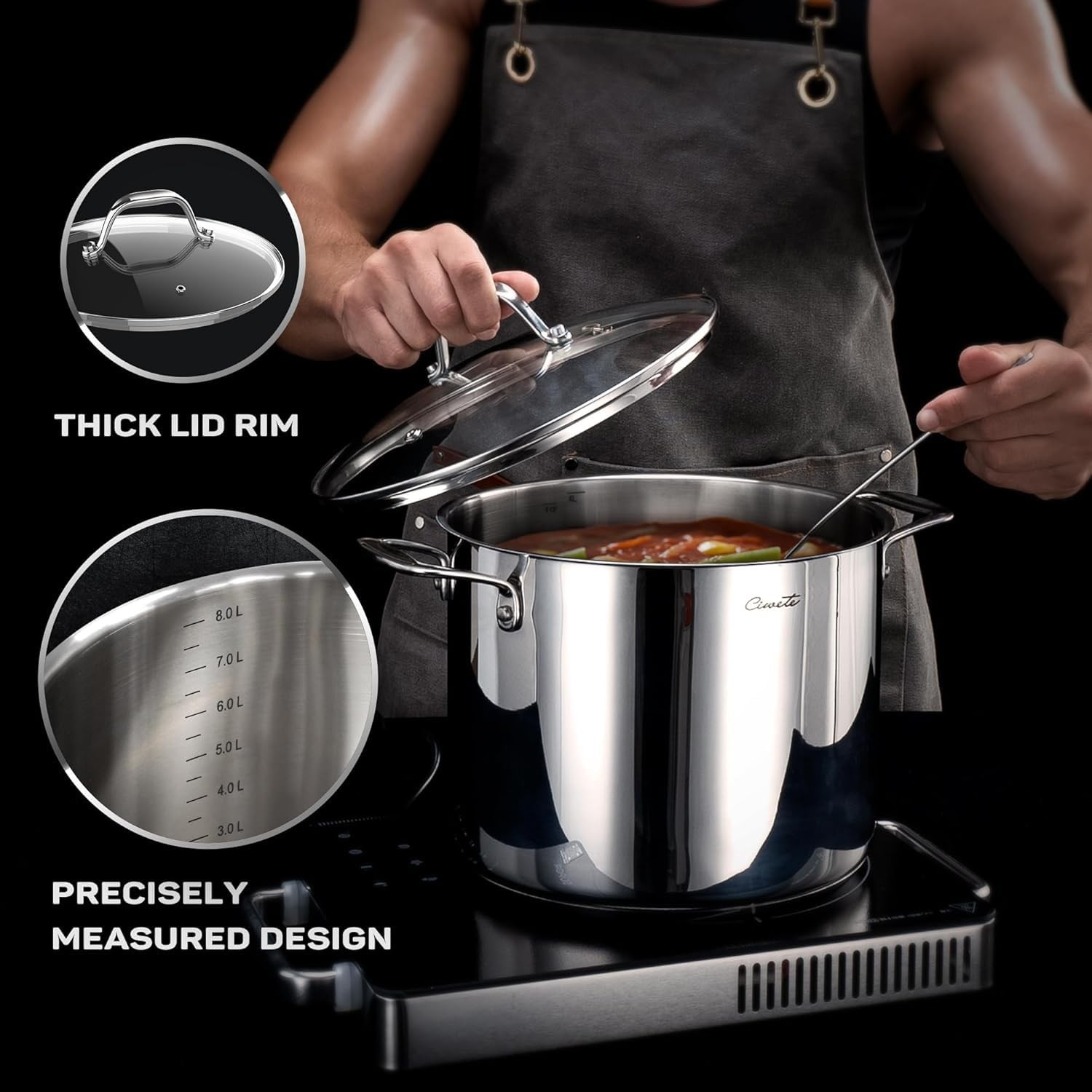 Ciwete 11-Piece Tri-Ply Stainless Steel Pots 11 PC, Sliver