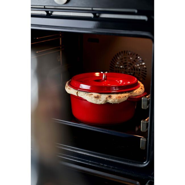 Staub Round Cocotte 4 Quart 9.4 inches 24 cm Large Double-Handed Cast Cherry Red