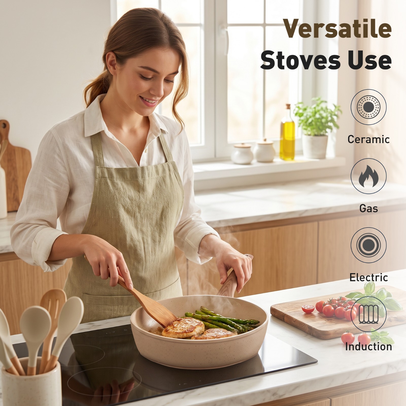 12 Pieces Pots & Pans Set Kitchen Nonstick Cookware Set Granite Coated with Lids