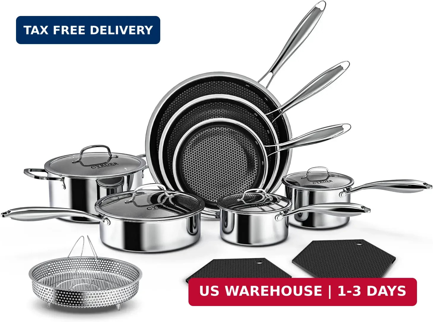 14-Piece Nonstick Hybrid Hex Cookware Set – Induction & Oven Safe, PFOA Free