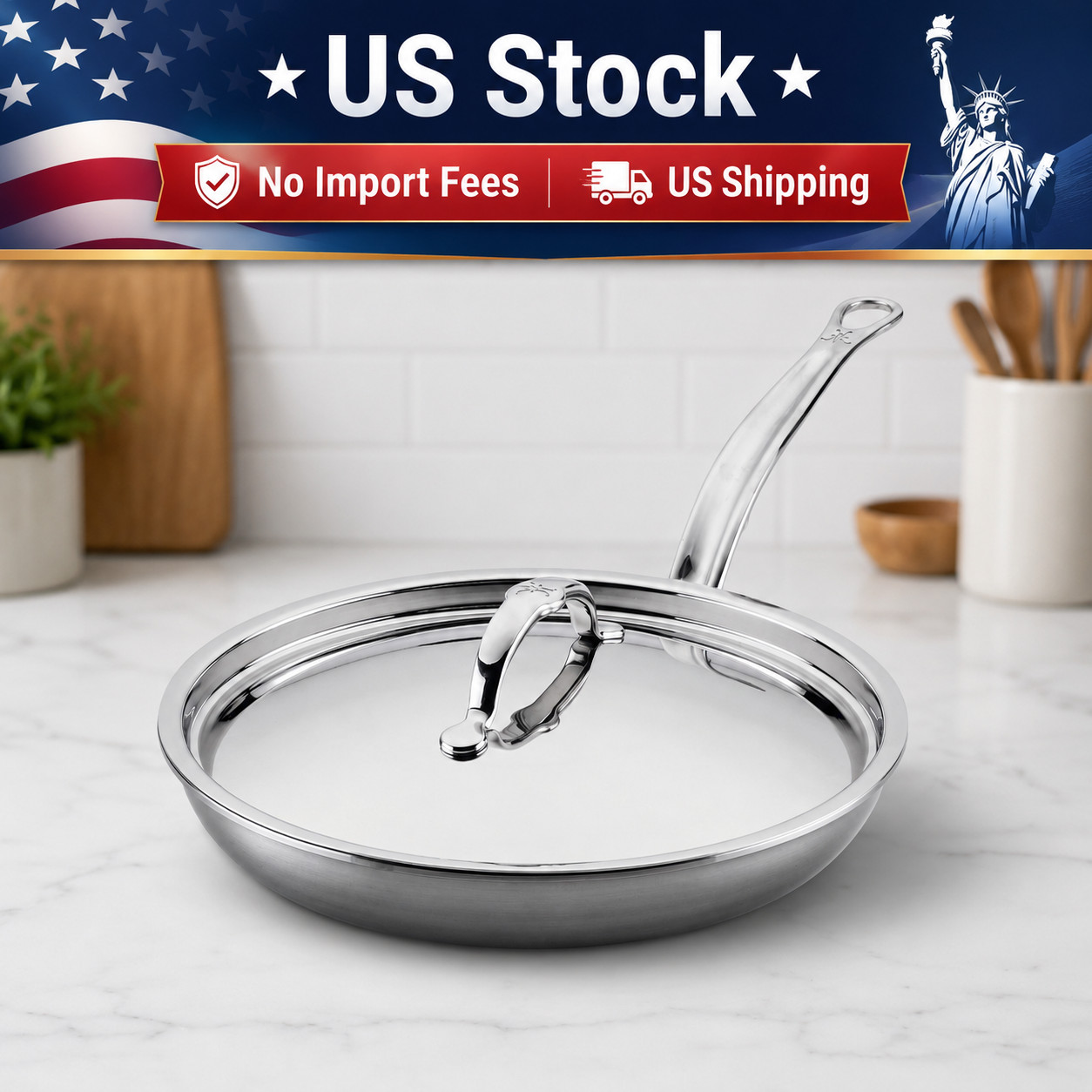 Hestan NanoBond Titanium Stainless Steel 11″ Skillet Fry Pan w/ Lid