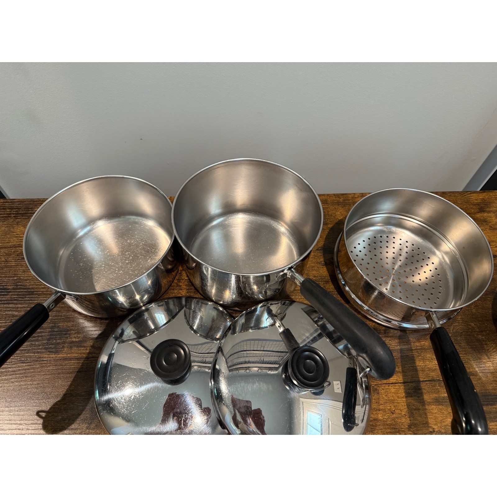 Revere Ware Copper Bottom 2Qt 3Qt Saucepan Set with Steamer Insert 5pc USA