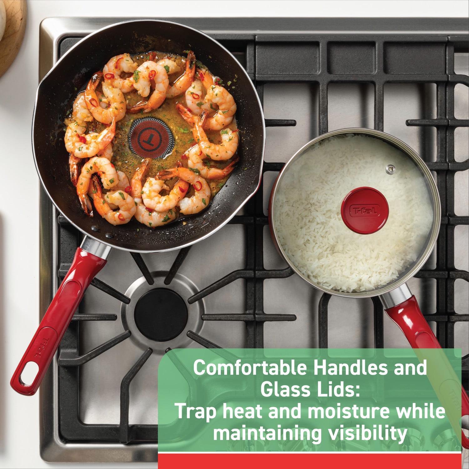 Kitchenware Cooking Nonstick 20 Piece Cookware Set Thermo-Spot Glass Lids Red