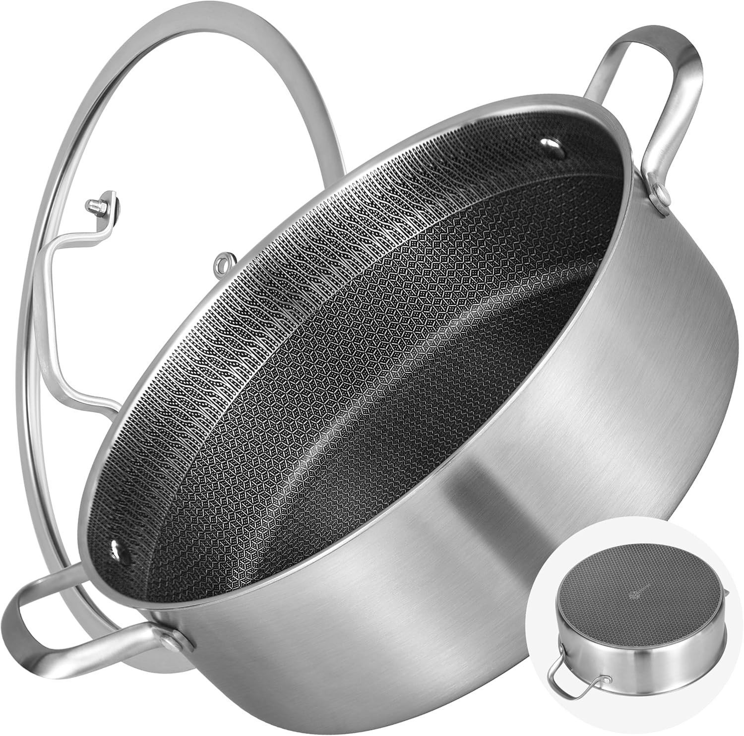 LOLYKITCH 7 QT Large Deep Frying Pan w/Lid,12″ Nonstick Triply Skillet Saute Pan