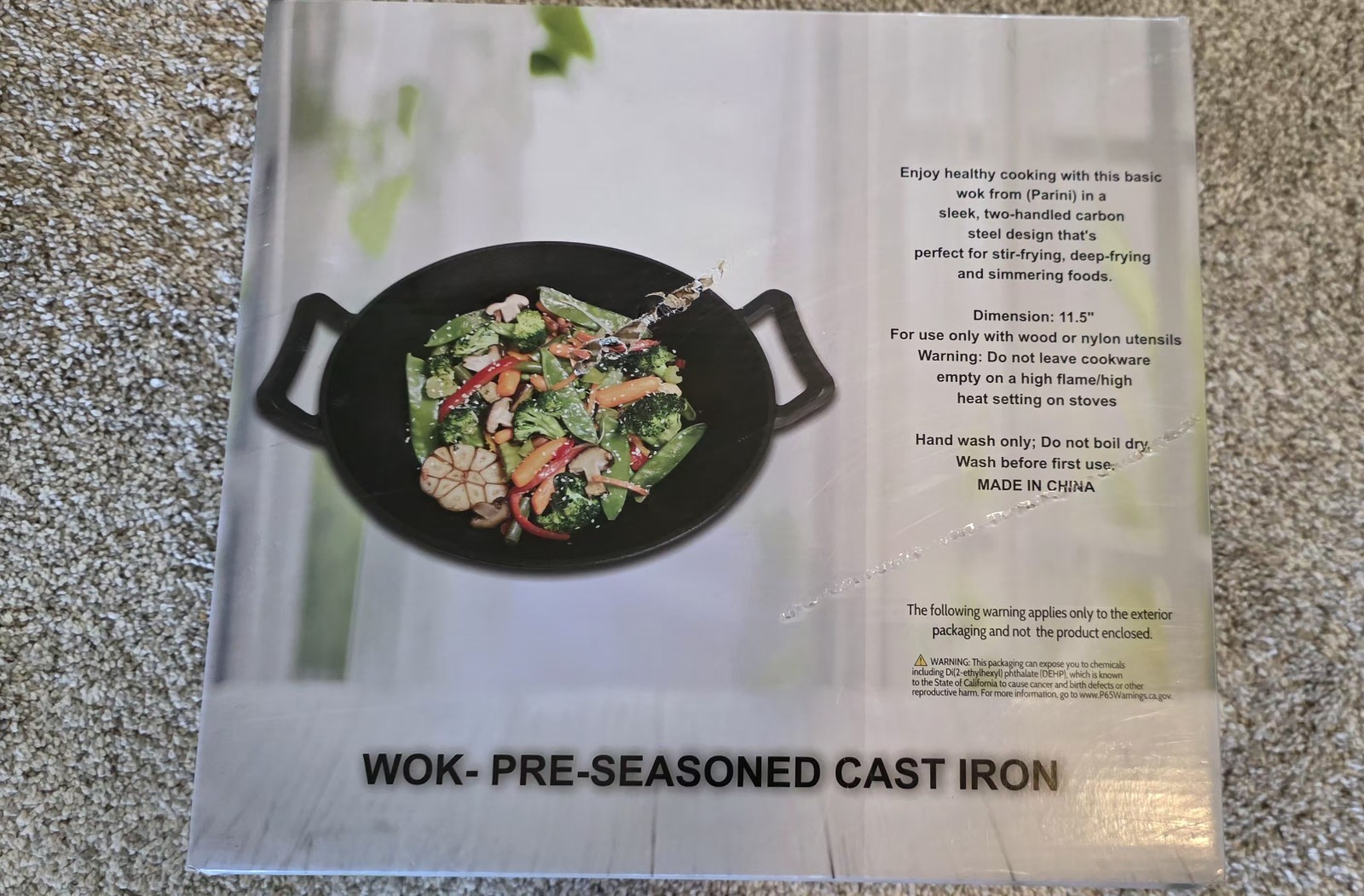 Parini Cast Iron Wok 11.5in Pre-Seasoned Black Double Handle Induction *NEW*