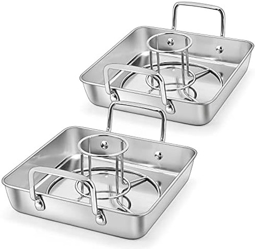 P&P CHEF Beer Can Chicken Holder with Roasting Pan Set, 9-inch Stainless Stee…