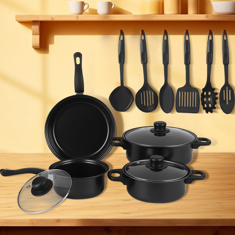 13 Piece Cookware Set Nonstick Pots & Pans Home Kitchen Cooking Non Stick, Black