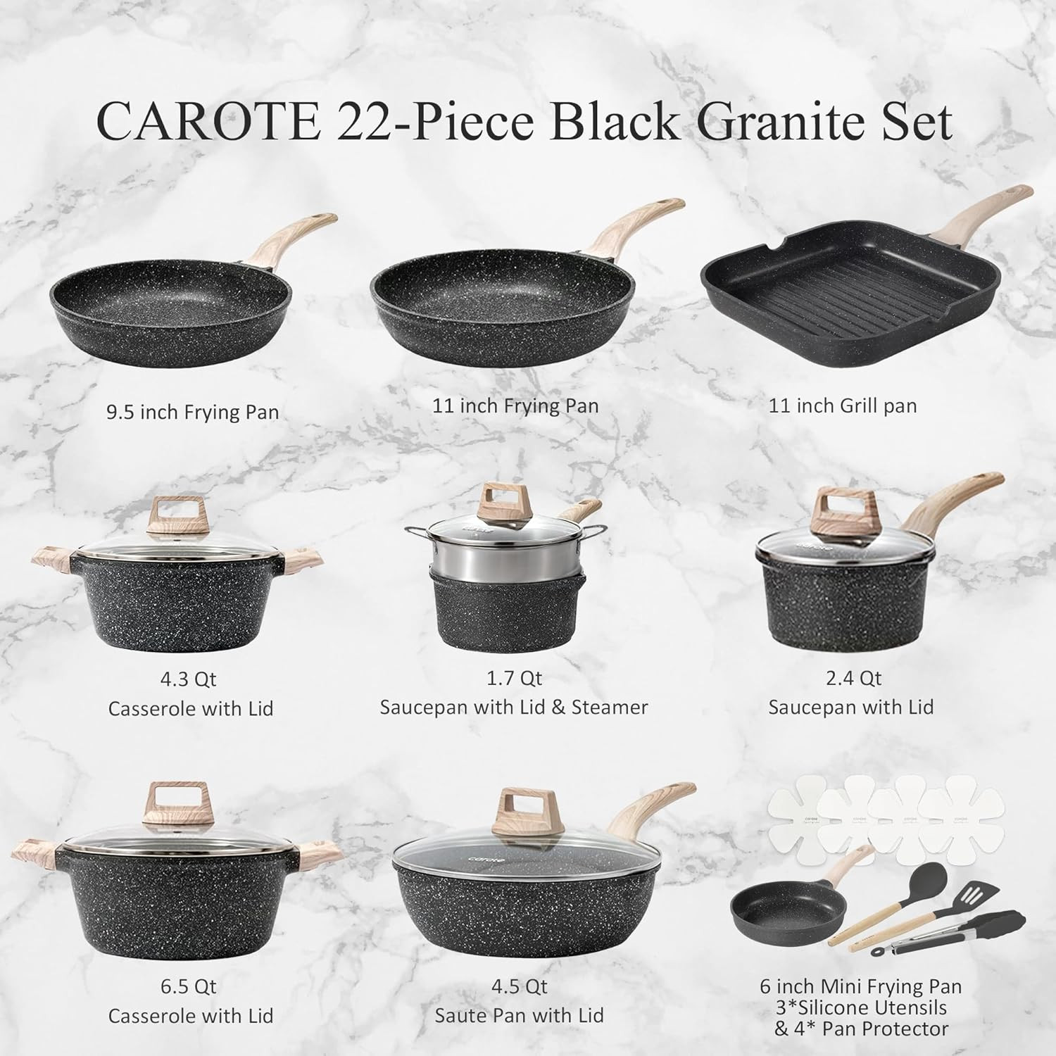 22Pcs Pots and Pans Set, Nonstick Cookware Sets, Granite Induction Cookware Non