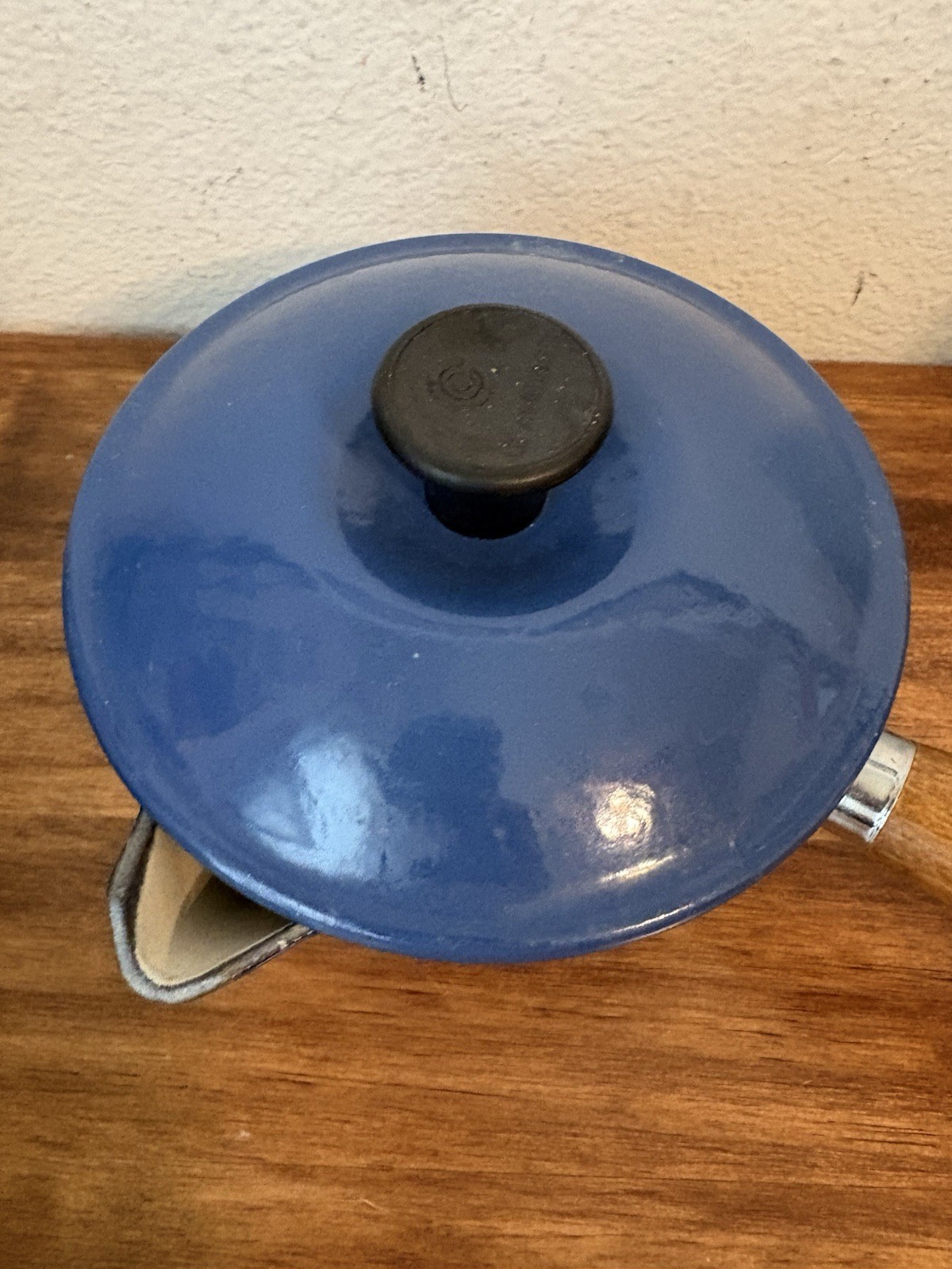 LE CREUSET Blue Enamel SAUCEPAN w LID & Wood Handle #14