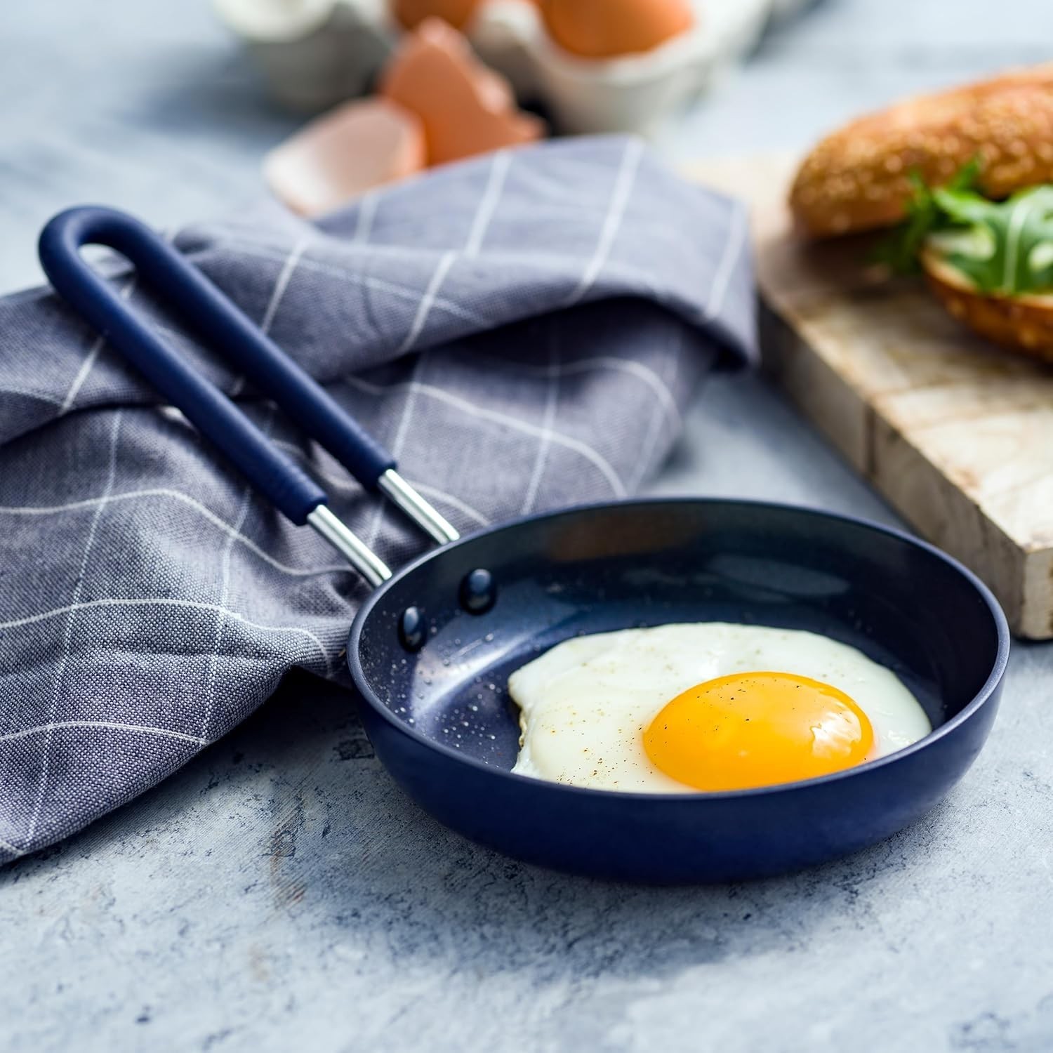 Compact Diamond Nonstick Frying Pan, 0.5 Cup Capacity, Dishwasher Safe, Blue