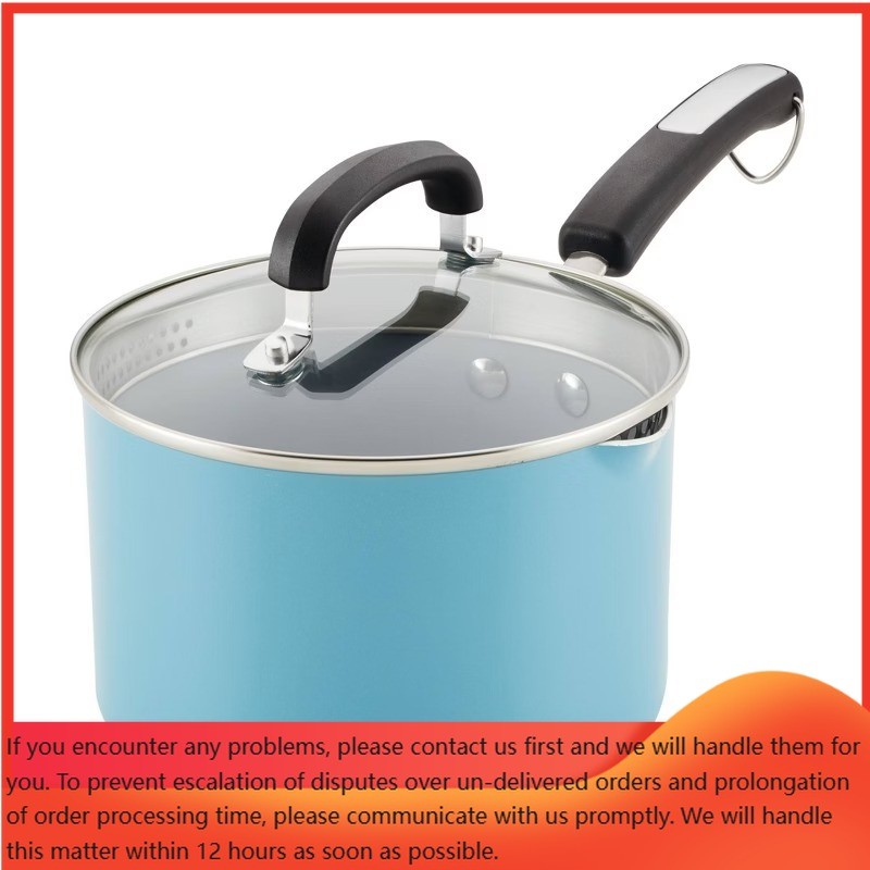 Eco Advantage 3qt Ceramic Nonstick Straining Saucepan with Lid Aqua: