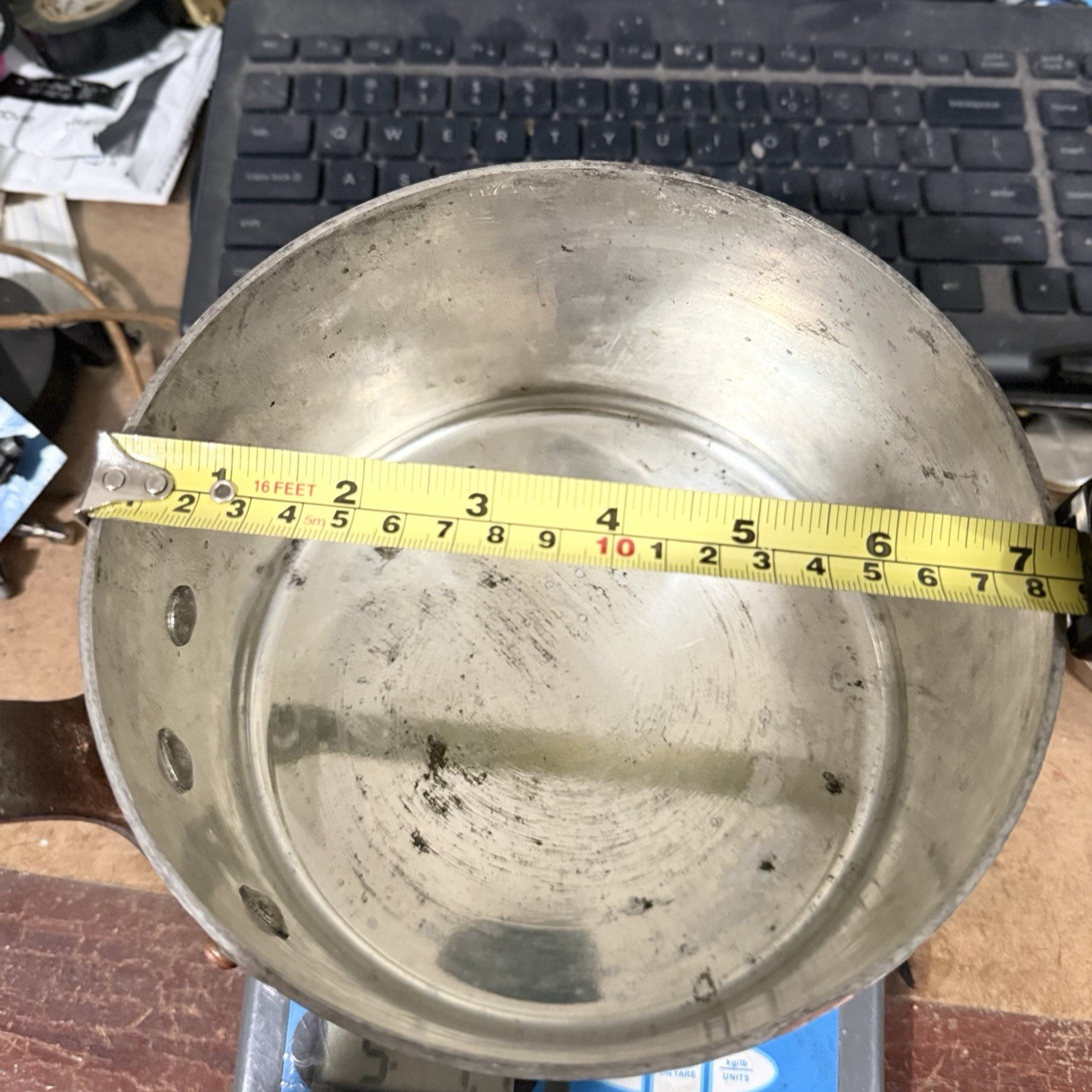 FRANCE COPPER. POT IRON HANDLE VINTAGE. Hammered Nice Condition