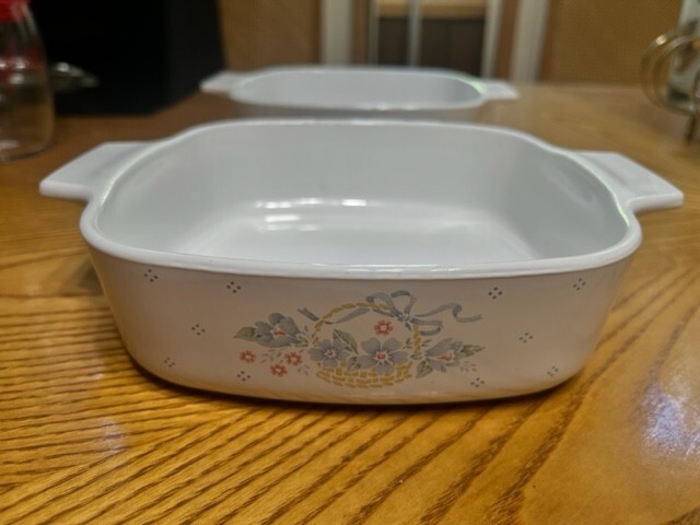 TWO CORNING WARE A-1-B 1 LITRE BLUE CORNFLOWER PATTERN SKILLET CASSEROLE DISHES