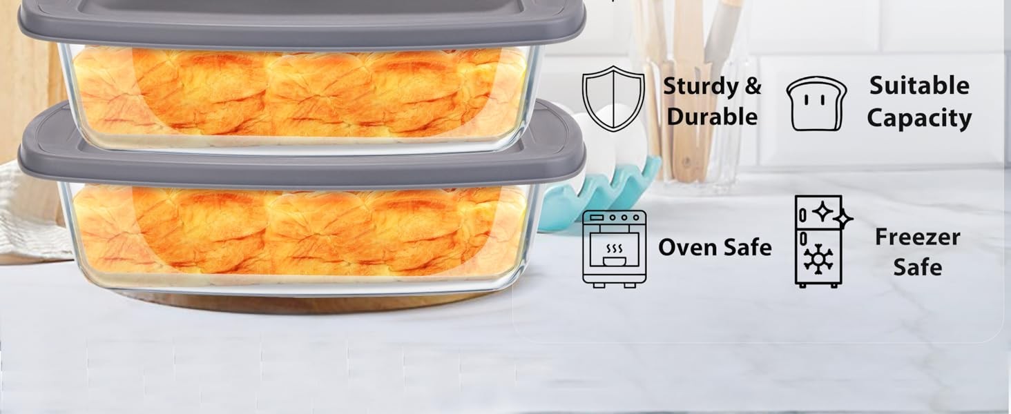 Glass Loaf Pans for Baking Bread with Lids 1 Set – 1.9 Qt Glass Loaf Pan |