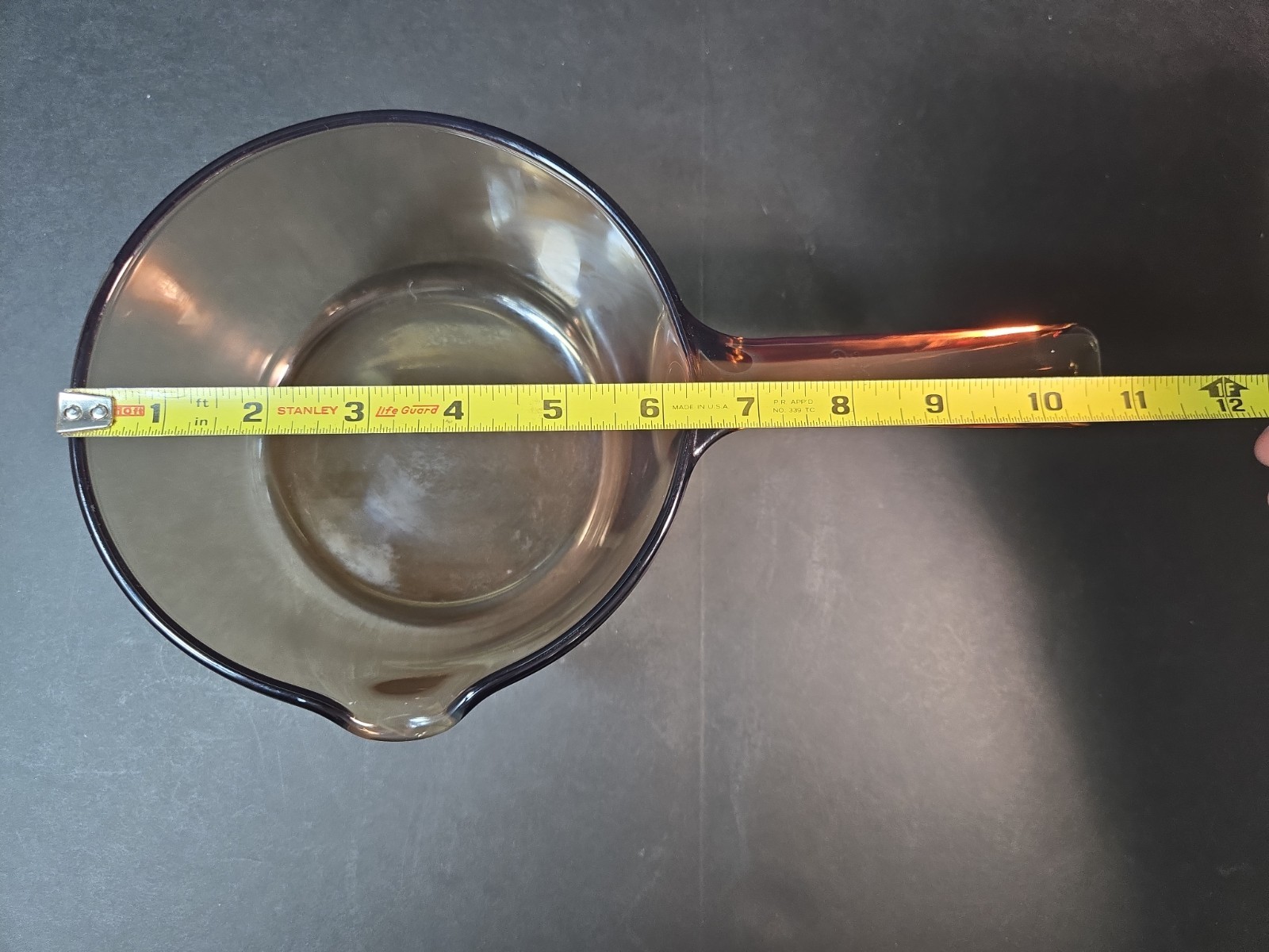 Vintage Vision Corning Ware USA 1L Amber Saucepan Pot w/Pour Spout & Pyrex Lid