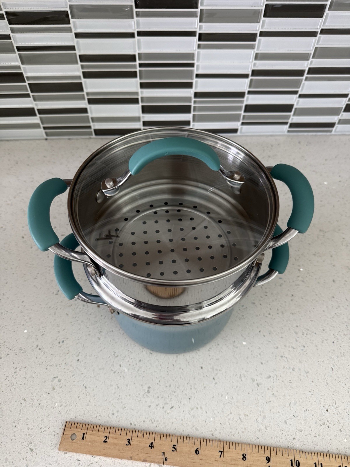 Rachael Ray Blue Classic Brights 3 Qt Hard Enamel Nonstick Steamer Set NEW