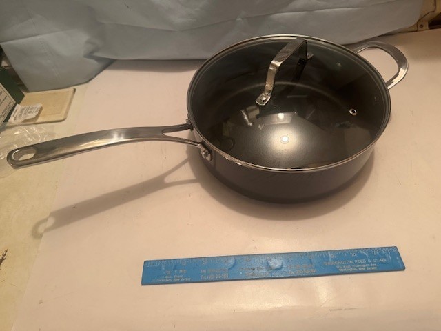 NEW MARTHA STEWART JUMBO 4.6 QT ALUMINUM NON STICK SAUTE PAN W/ HELPERS HANDLE