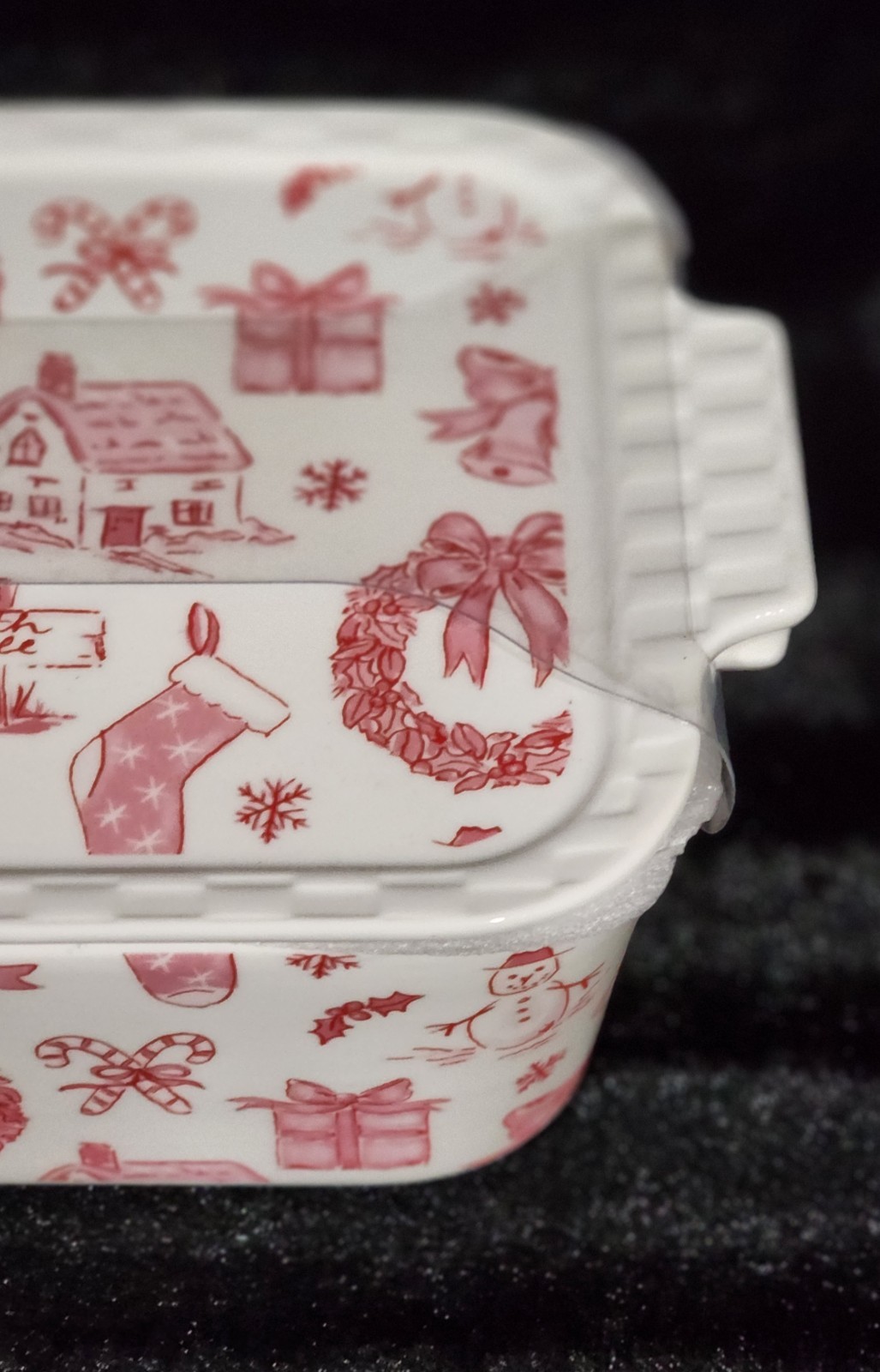 Grace Pantry Christmas PINK BOW 2qt Rectangular Baker & Lid 11″ Oven Safe 3 in 1