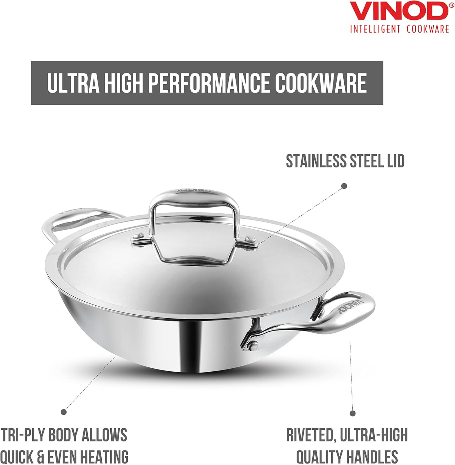 Platinum Triply Stainless Steel Kadai 30Cm – Induction & Electric Friendly