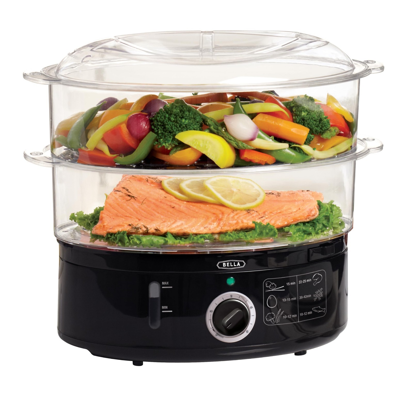 Two Tier Food Steamer – Stackable Baskets, Removable Base, 7.4 QT, Auto Shutoff,