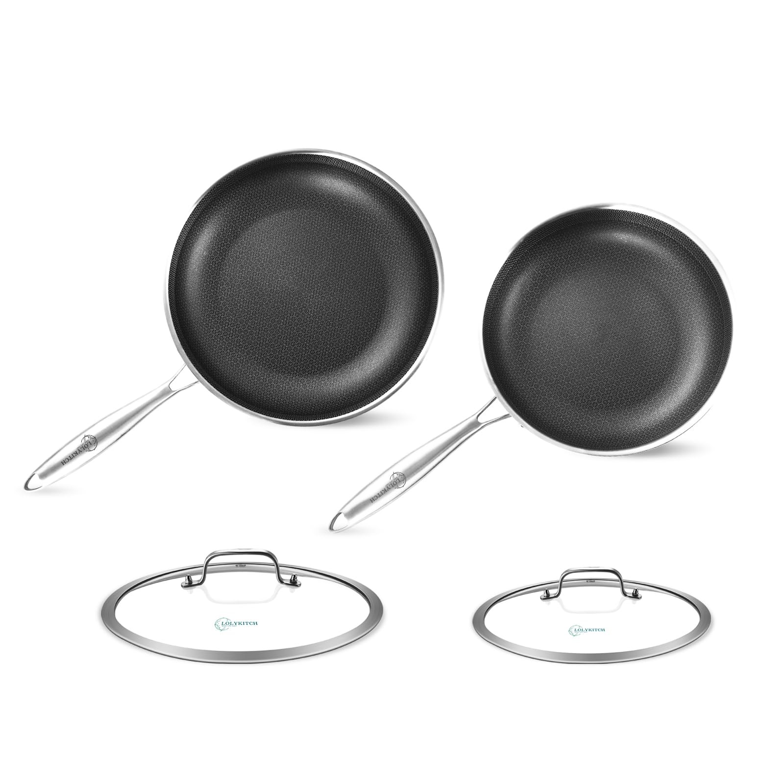 10-12 Inch Tri-ply Hybrid Nonstick Stainless Steel Sauté Pan with Lids,Deep F…