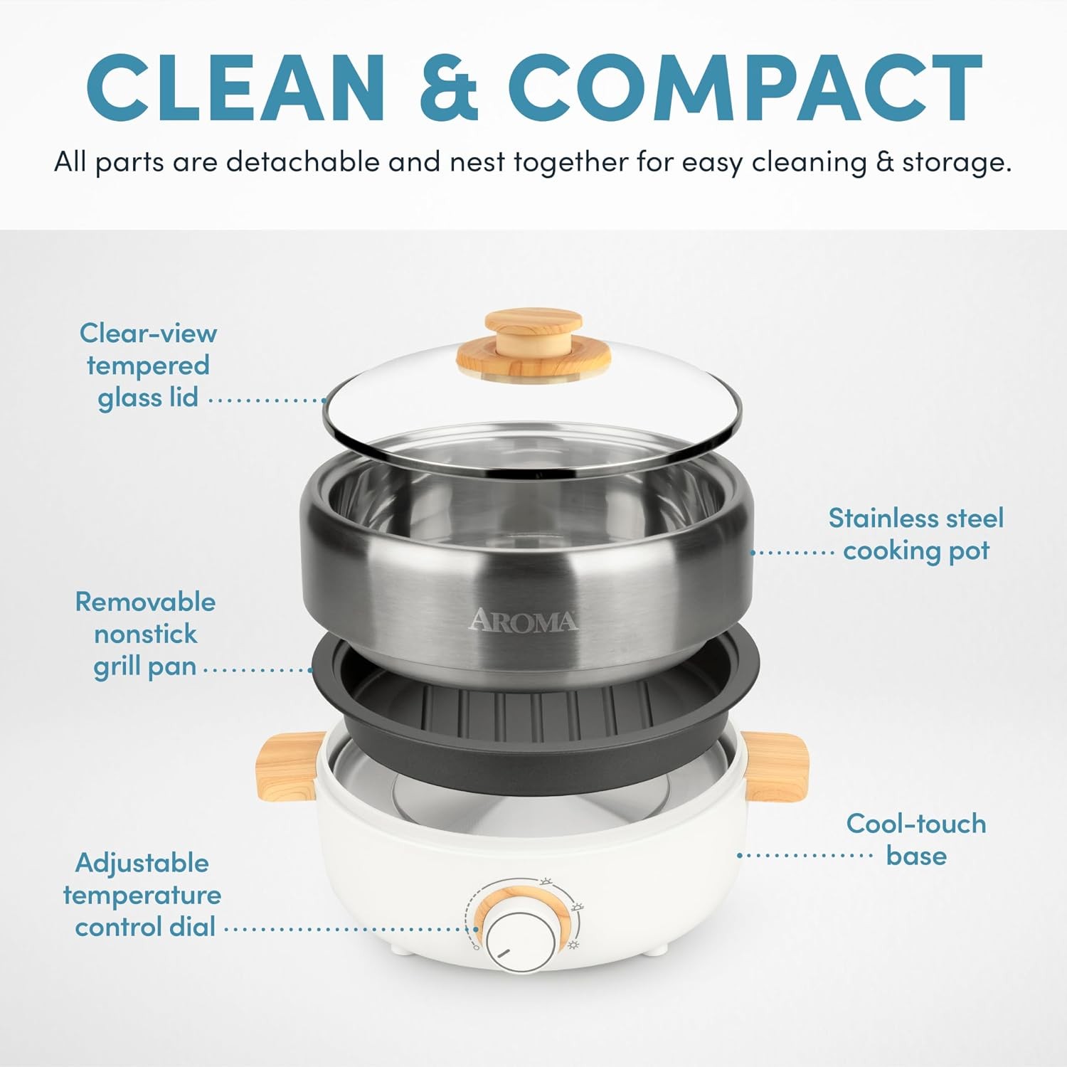 Aroma Housewares AMC-130 Whatever Pot, Indoor Grill, Cooking, Hot Pot with Glass