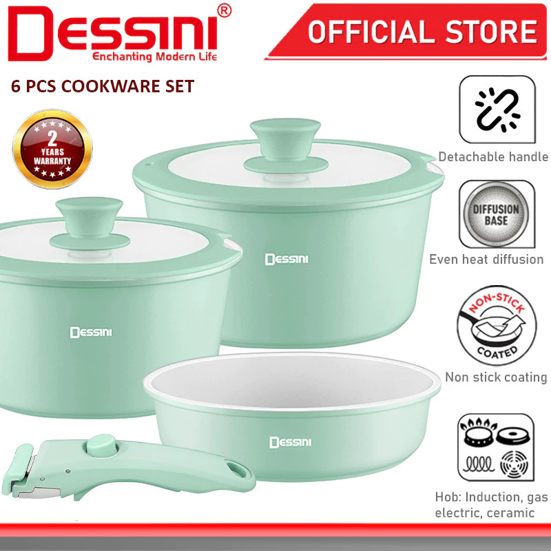 DESSINI ITALY iRMZ-6-S Non Stick Granite Cooking Pot Frying Pan Cookware 6 pcs