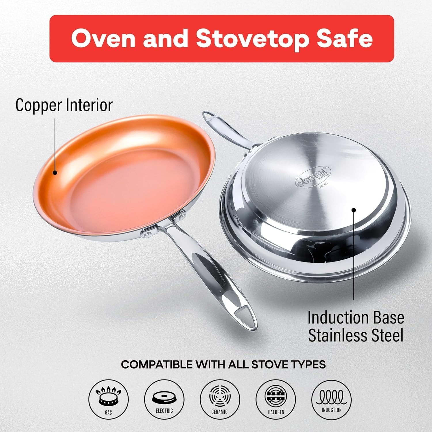 2pc Ceramic Nonstick Fry Pan Set 10in 11in Oven Safe Copper