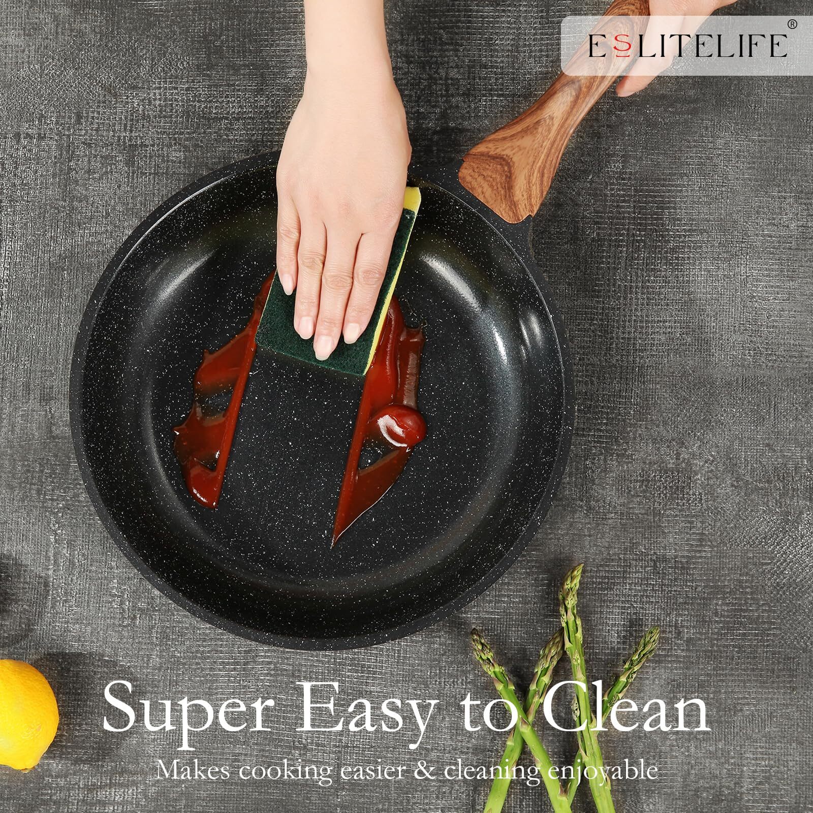 Frying Pan Set with Lids Nonstick Skillet Set Egg Omelette Pans, Granite Coat…