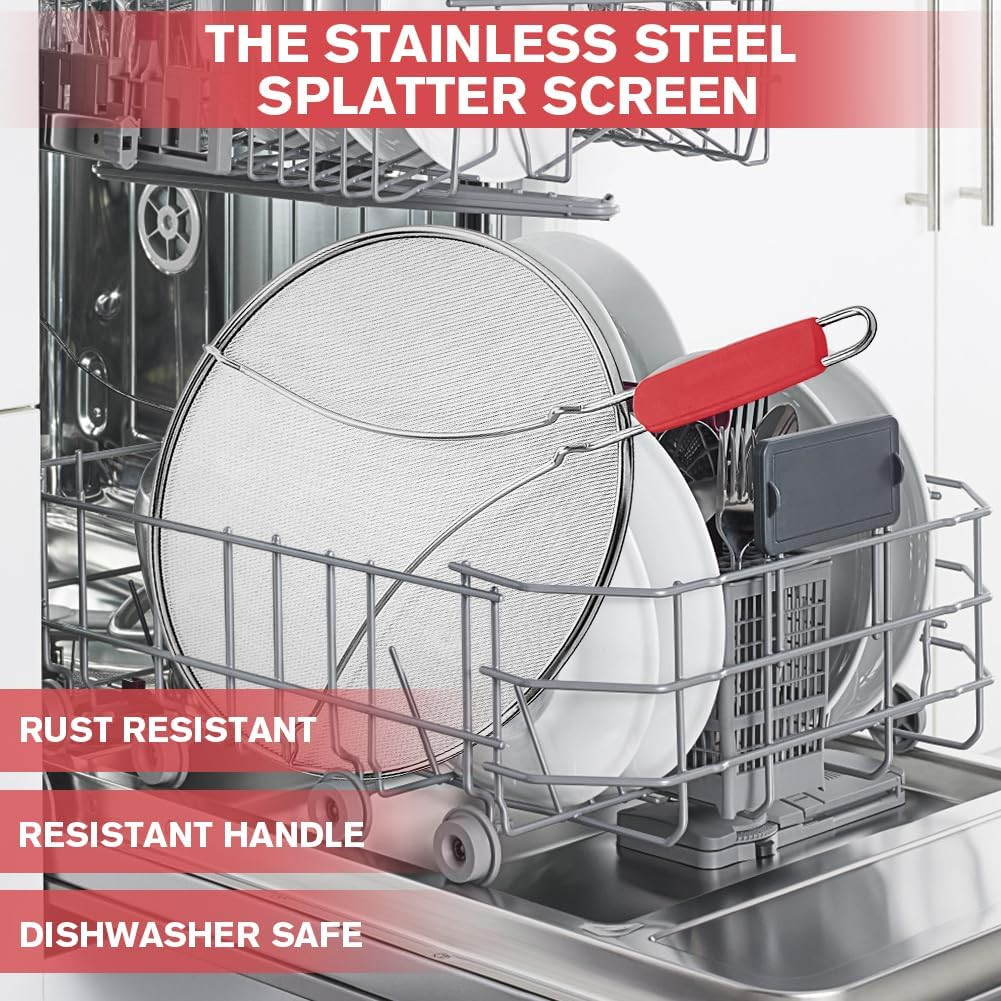 Splatter Screen for Frying Pan & Food Strainer,13 Inch Stainless Steel Grease Sp