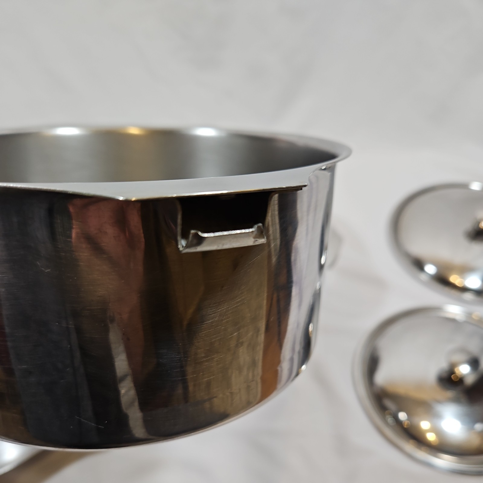 7 pc Letang & Remy Stainless Steel Cookware France Skillet & 3 pans w/3 lids