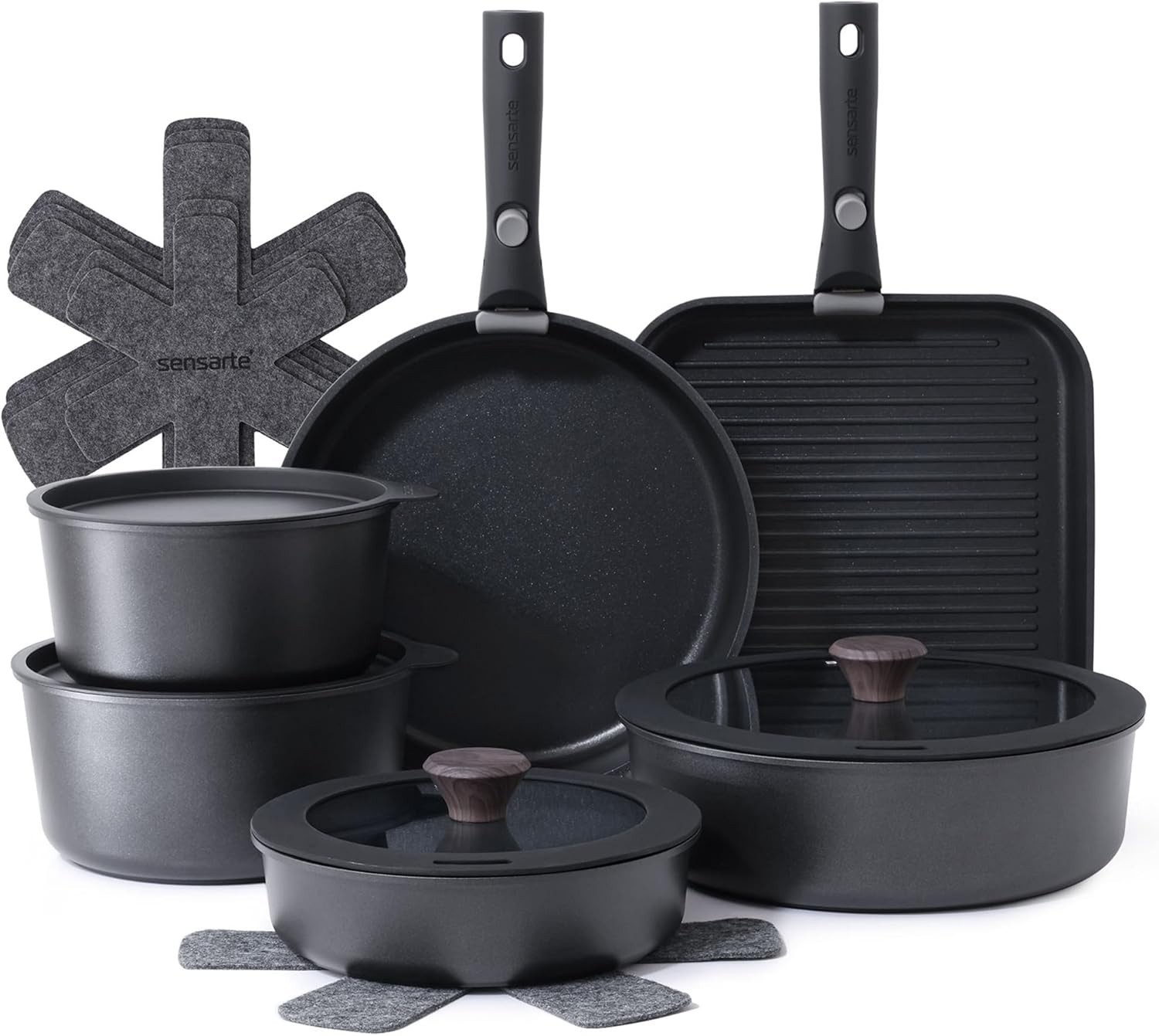 17 Piece Nonstick Cookware Set with Removable Handle Induction Safe Kitchen P…